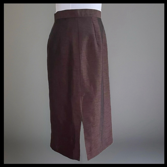Harve Bernard Brown Satin Pencil Skirt Size 6 - Picture 2 of 8